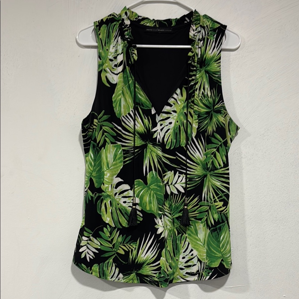 White House Black Market Black and Green Tie Front Tank Top